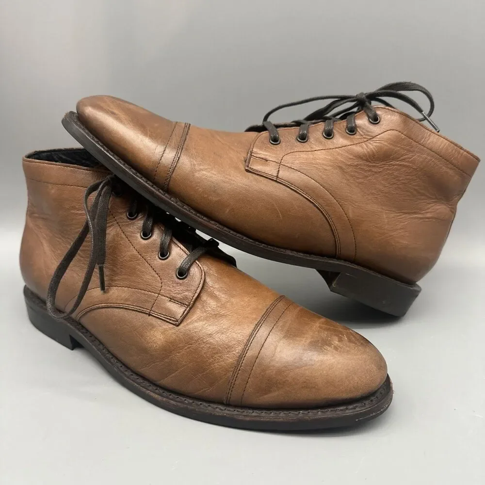 Thursday Boot Co Cadet Boots Size 12.5 M Walnut Tan Leather Cap Toe Lace Up Mens